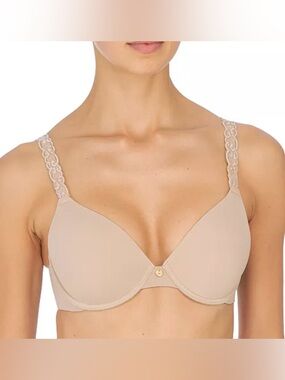 NATORI 732080 Pure Luxe T-Shirt Smooth Contour Bra 38DDD Beige Lace Buttery Soft